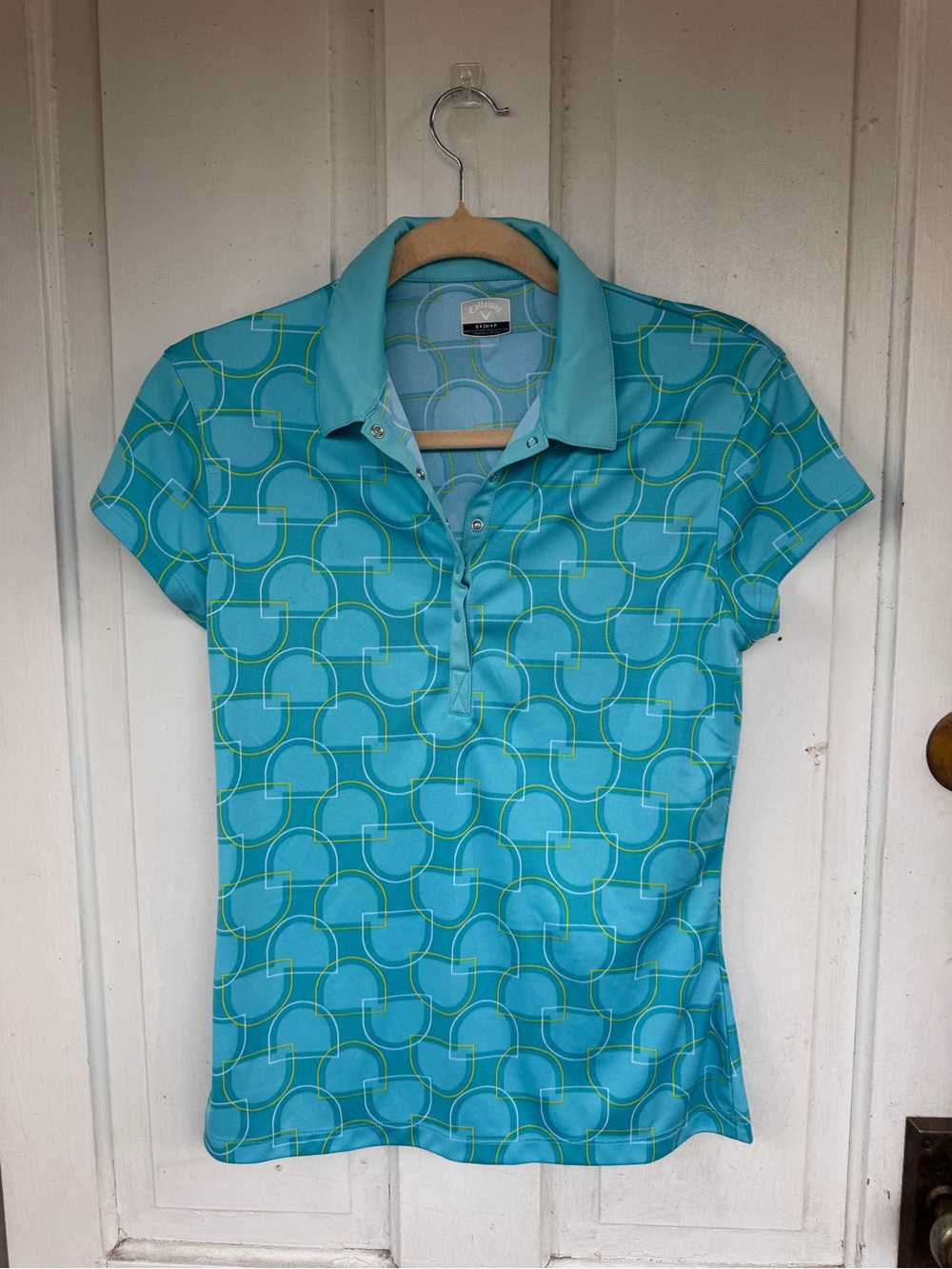 Lady Hagen Turquoise Geometric Short-Sleeve Polo- S